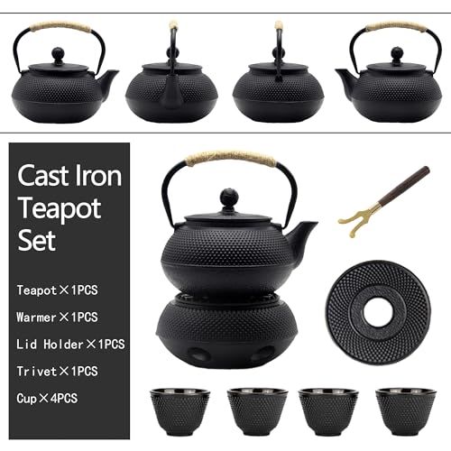 YJX 20.3oz Small Cast Iron Teapot Set with Warmer, Japanese Black Tea Kettle for Stovetop Safe, Teapot and Cups Set, Tea Pot with Stainless Steel Infuser for Loose Tea(600ml) - Image 3