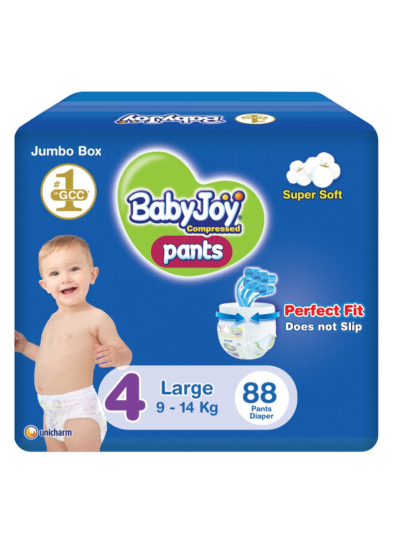 BabyJoy Compressed Culotte Pants Diaper, Size 4, Large, 9-14 Kg, Jumbo Box, 88 Diapers - Image 1