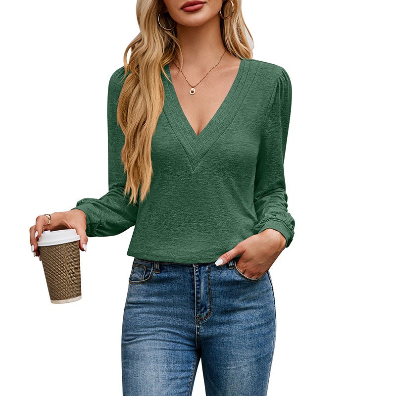 Independent Station 2025 Multi-Layer V Neck Pure Color Long-Sleeved Women'S T-Shirt - Image 5
