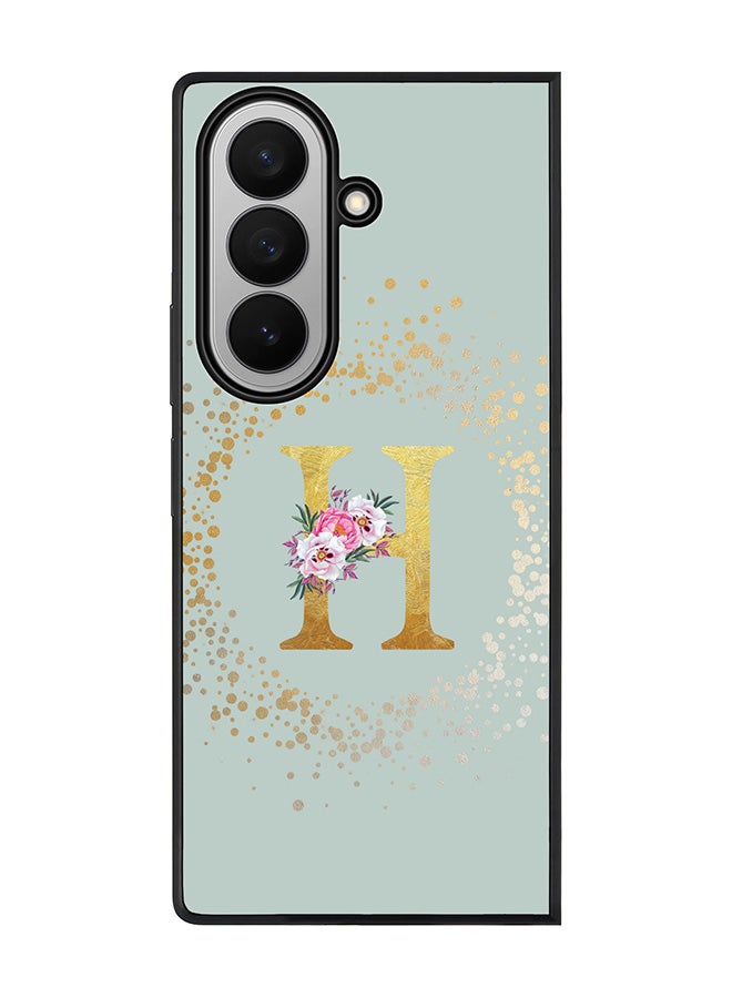 Stylizedd For Samsung Galaxy Z Fold7 Case,Slim fit Camera Protection, Shockproof Thin Phone cover  - Custom Monogram Floral - H  (Light Grey )