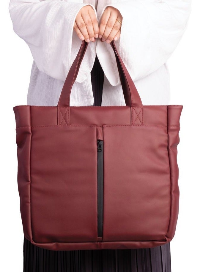 Ar supply AR Tote Bag by Arij Bags | Large Tote Bag for Laptop and Daily Use, Detachable and Adjustable Crossbody Strap, Spacious Main Compartment, Laptop Pocket, Multiple Inner Pockets and Quick Access Front Pocket (39 × 38 × 12 cm) (Burgundy) - Image 1