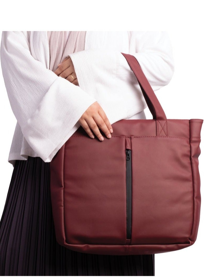 Ar supply AR Tote Bag by Arij Bags | Large Tote Bag for Laptop and Daily Use, Detachable and Adjustable Crossbody Strap, Spacious Main Compartment, Laptop Pocket, Multiple Inner Pockets and Quick Access Front Pocket (39 × 38 × 12 cm) (Burgundy) - Image 2