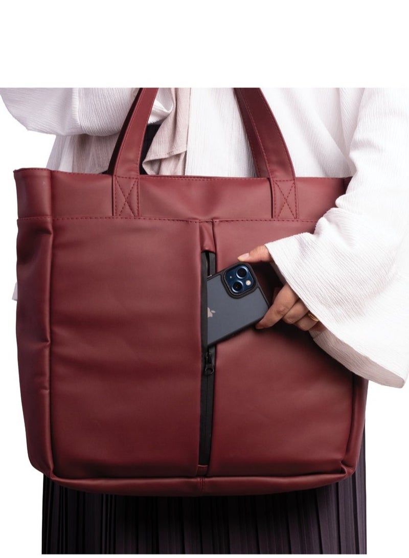 Ar supply AR Tote Bag by Arij Bags | Large Tote Bag for Laptop and Daily Use, Detachable and Adjustable Crossbody Strap, Spacious Main Compartment, Laptop Pocket, Multiple Inner Pockets and Quick Access Front Pocket (39 × 38 × 12 cm) (Burgundy) - Image 3