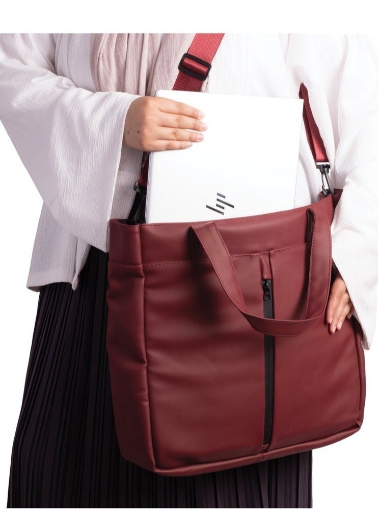 Ar supply AR Tote Bag by Arij Bags | Large Tote Bag for Laptop and Daily Use, Detachable and Adjustable Crossbody Strap, Spacious Main Compartment, Laptop Pocket, Multiple Inner Pockets and Quick Access Front Pocket (39 × 38 × 12 cm) (Burgundy) - Image 4