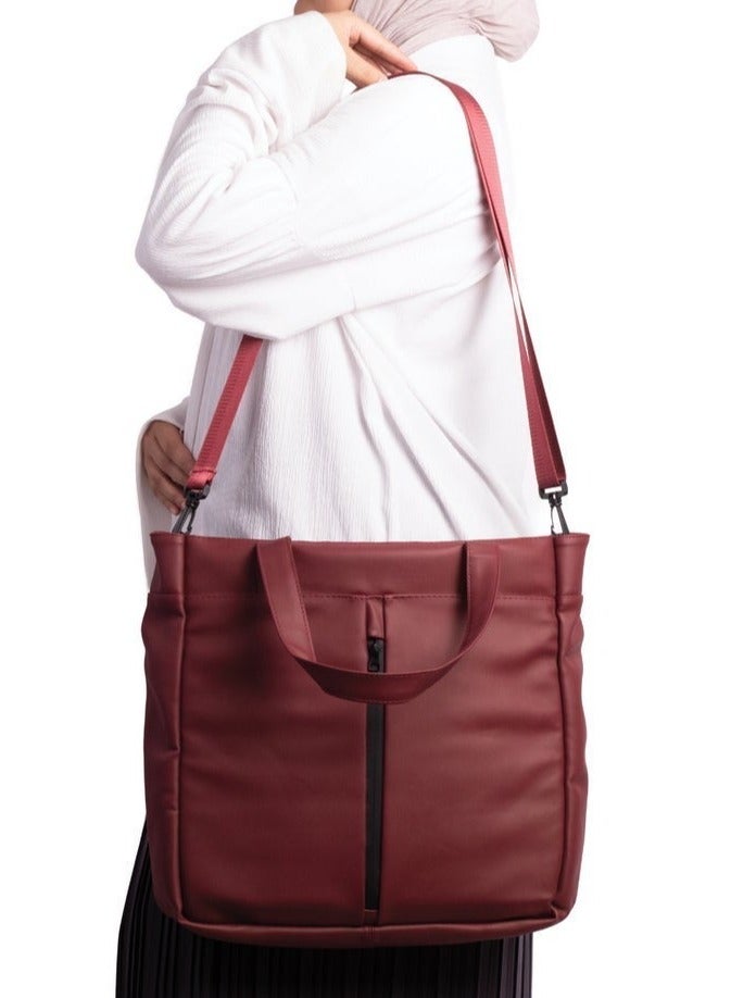 Ar supply AR Tote Bag by Arij Bags | Large Tote Bag for Laptop and Daily Use, Detachable and Adjustable Crossbody Strap, Spacious Main Compartment, Laptop Pocket, Multiple Inner Pockets and Quick Access Front Pocket (39 × 38 × 12 cm) (Burgundy) - Image 5