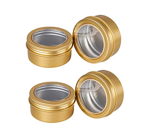 Healthcom 15 Pack 3 Oz Clear Window Round Aluminum Tin Cans Screw Top Metal Lid Aluminum Tin Jar Empty Lip Balm Tin Cans Cosmetic Storage Jars for Spices Candles Candies Gifts Arts Crafts,90ml(Gold) - Image 1