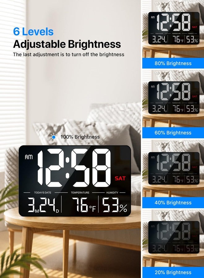 MASHI Digital Clock,13" Large Display Digital Wall Clock, Adjustable Brightness Calendar Clock with Day and Date,DST,Alarms,Humidity, Temperature for Desk, Wall Mounted, Gift for Elderly - Image 2