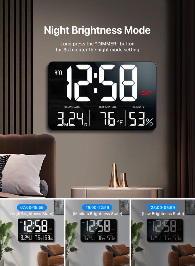 MASHI Digital Clock,13" Large Display Digital Wall Clock, Adjustable Brightness Calendar Clock with Day and Date,DST,Alarms,Humidity, Temperature for Desk, Wall Mounted, Gift for Elderly - Image 3