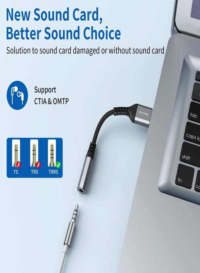 QianLink USB to 3.5mm Jack Audio Adapter, USB to Audio Jack Adapter Headset, USB-A to 3.5mm TRRS 4-Pole Mic Female, External Stereo Sound Card Compatible with Headphone, Mac, PS4, PS5, PC, Laptop, Desktops - Image 2