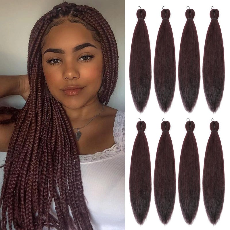 ROSDINA Prestretched Braiding Hair 30 Inch 8 Packs Burgundy Wine Red Braiding Hair For Twist or Box Braids Yaki Texture Hot Water Setting Synthetic Long Braiding Hair Extensions 30 Inch 99J8P