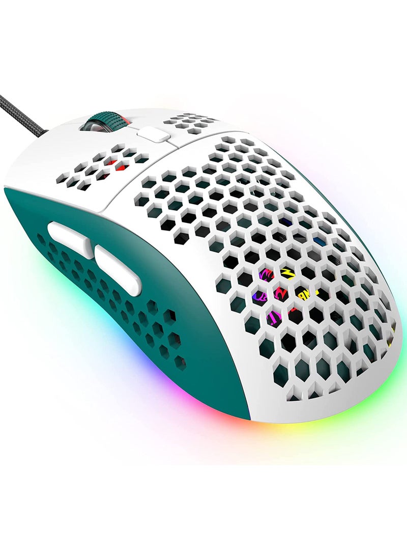 Rock Pow - M8 LED Gaming Mouse Ergonomic Ultra-Lightweight Honeycomb Shell Custom Tri-Colour Design Chroma RGB Backlit 7 Programmable Buttons 6400 DPI Computer Mice for PS4 Xbox Laptop PC Gamers - Image 1