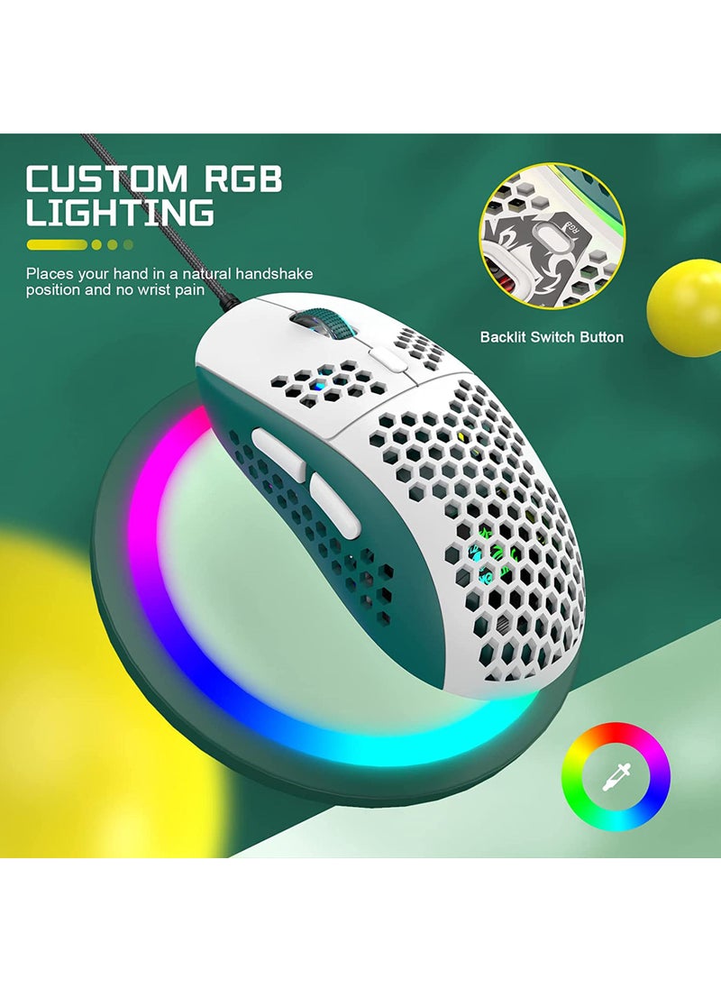 Rock Pow - M8 LED Gaming Mouse Ergonomic Ultra-Lightweight Honeycomb Shell Custom Tri-Colour Design Chroma RGB Backlit 7 Programmable Buttons 6400 DPI Computer Mice for PS4 Xbox Laptop PC Gamers - Image 1