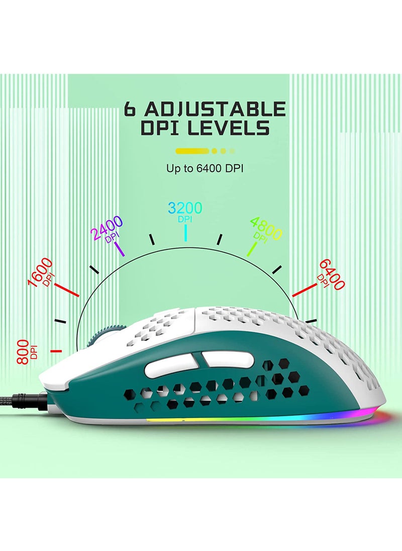 Rock Pow - M8 LED Gaming Mouse Ergonomic Ultra-Lightweight Honeycomb Shell Custom Tri-Colour Design Chroma RGB Backlit 7 Programmable Buttons 6400 DPI Computer Mice for PS4 Xbox Laptop PC Gamers - Image 1