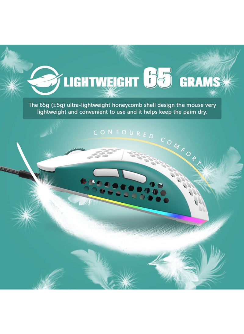Rock Pow - M8 LED Gaming Mouse Ergonomic Ultra-Lightweight Honeycomb Shell Custom Tri-Colour Design Chroma RGB Backlit 7 Programmable Buttons 6400 DPI Computer Mice for PS4 Xbox Laptop PC Gamers - Image 1