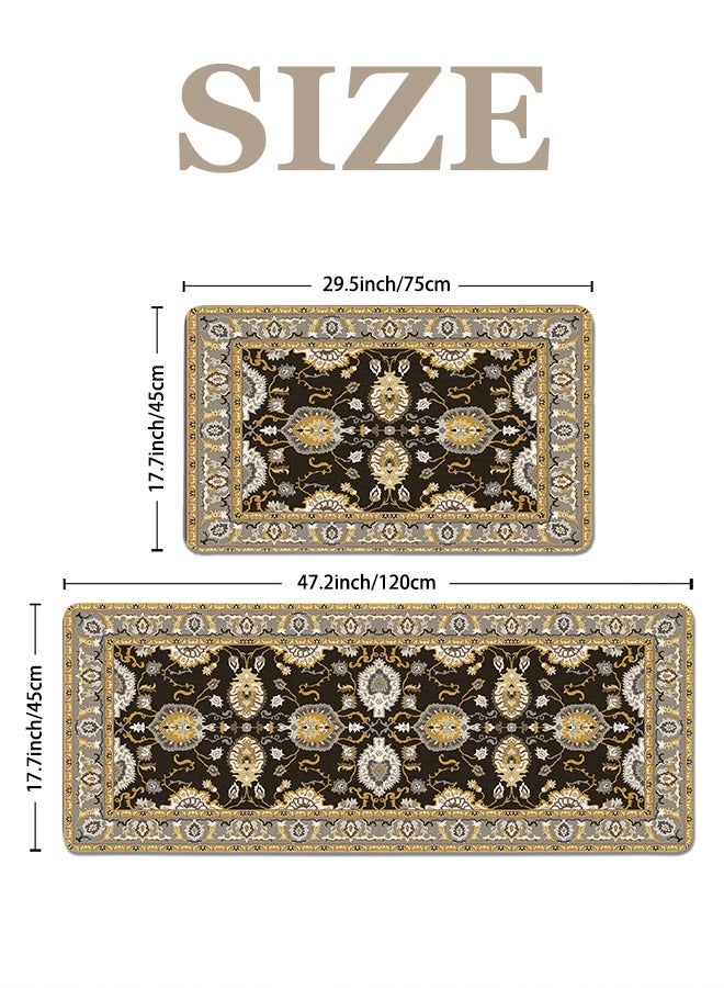 2 PCS Kitchen Floor Mats Rugs Set, Cushion Floor Carpet, Waterproof, Oil Resistant and Anti-Fatigue PU Standing Mat for Kitchen, Floor, Office, Sink, Laundry 45*75CM+45*120CM
