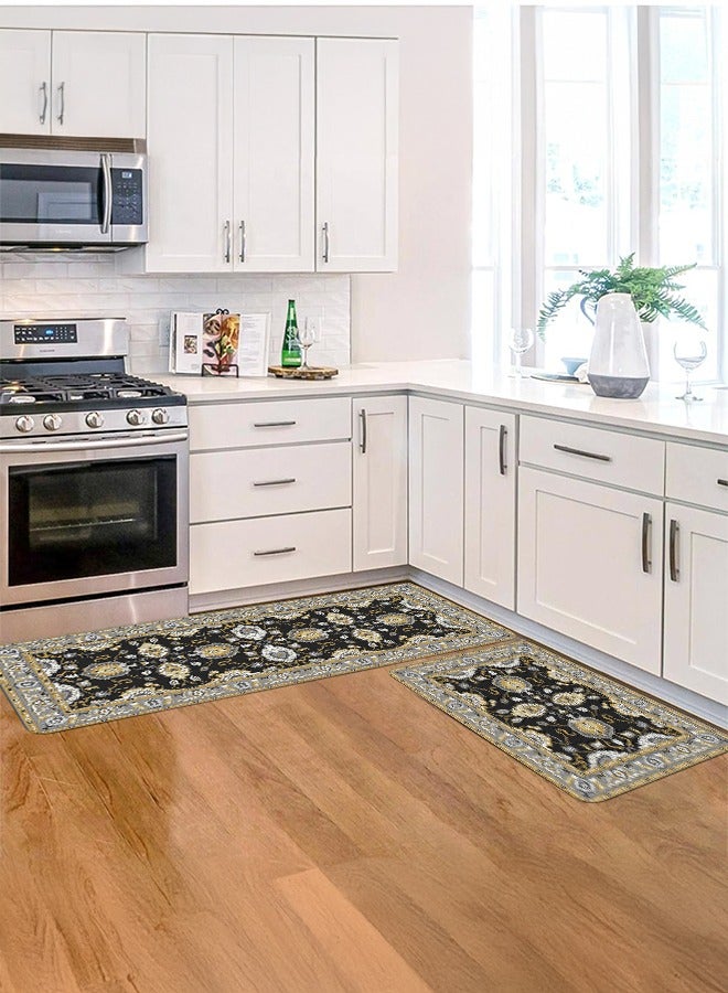 2 PCS Kitchen Floor Mats Rugs Set, Cushion Floor Carpet, Waterproof, Oil Resistant and Anti-Fatigue PU Standing Mat for Kitchen, Floor, Office, Sink, Laundry 45*75CM+45*120CM