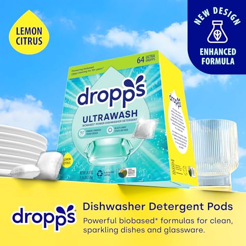 Dropps UltraWash Dishwasher Pods, Lemon Citrus (64 Count) - Biobased Power Deep Clean Dishwasher Detergent Tablets for Sparkling Shiny Dishes - No Rinse Aid or Pre-Wash Needed -Dishwashing Pods - Image 3