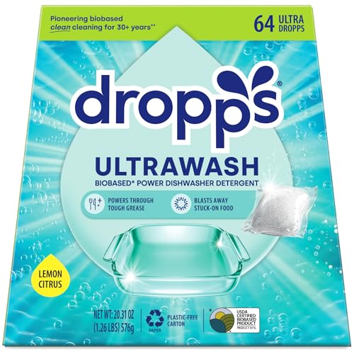 Dropps UltraWash Dishwasher Pods, Lemon Citrus (64 Count) - Biobased Power Deep Clean Dishwasher Detergent Tablets for Sparkling Shiny Dishes - No Rinse Aid or Pre-Wash Needed -Dishwashing Pods - Image 1