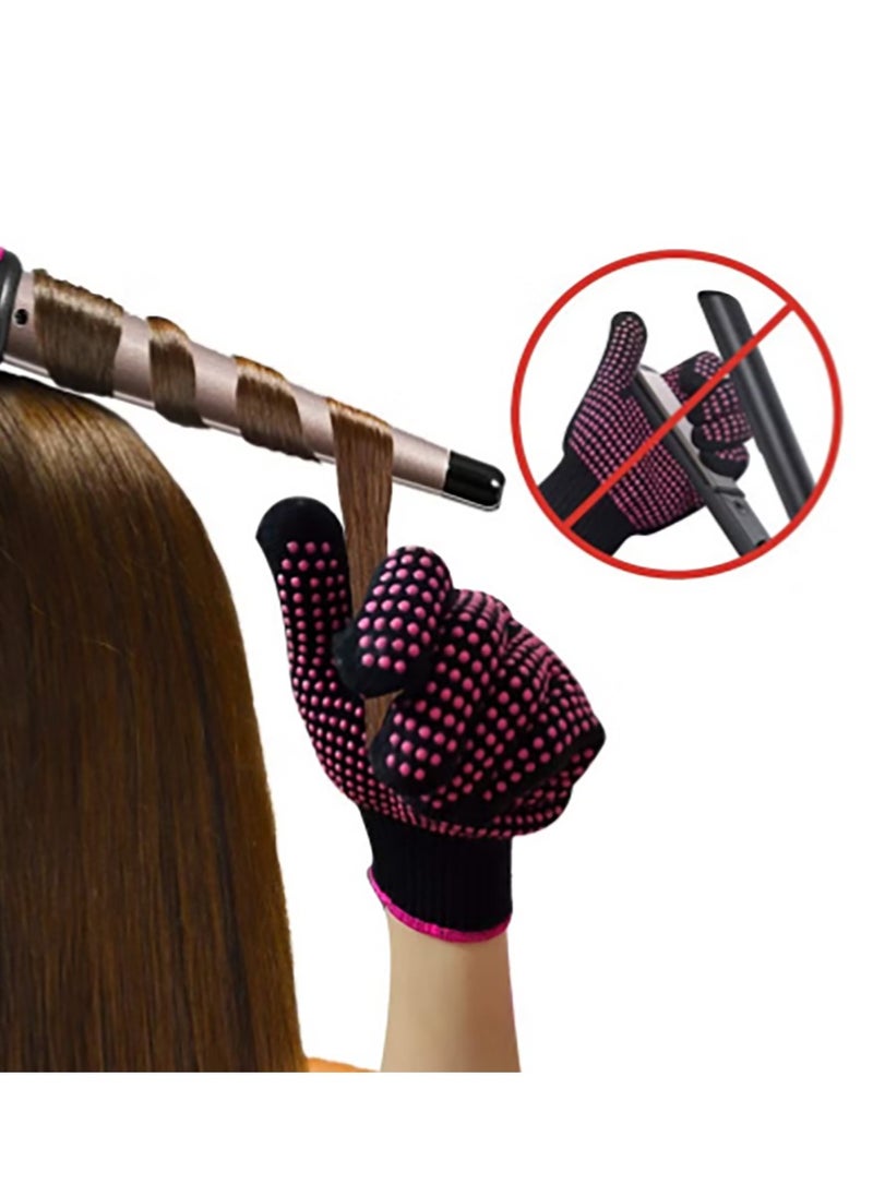 Bukela 2 Pcs Professional Heat Resistant Glove for Hair Styling Heat Blocking Gloves for Curling, Flat Iron and Hair Styling Tools, Silicone Bump, Pink Edge  - Image 1