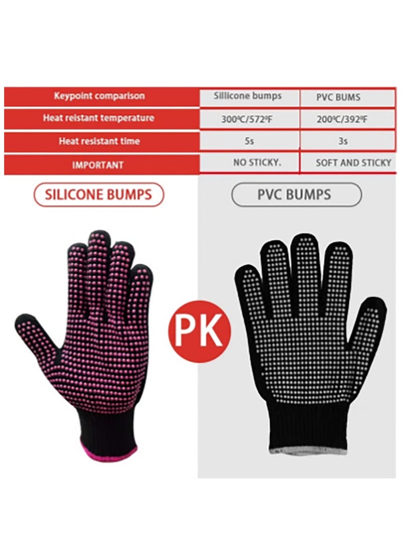 Bukela 2 Pcs Professional Heat Resistant Glove for Hair Styling Heat Blocking Gloves for Curling, Flat Iron and Hair Styling Tools, Silicone Bump, Pink Edge  - Image 2