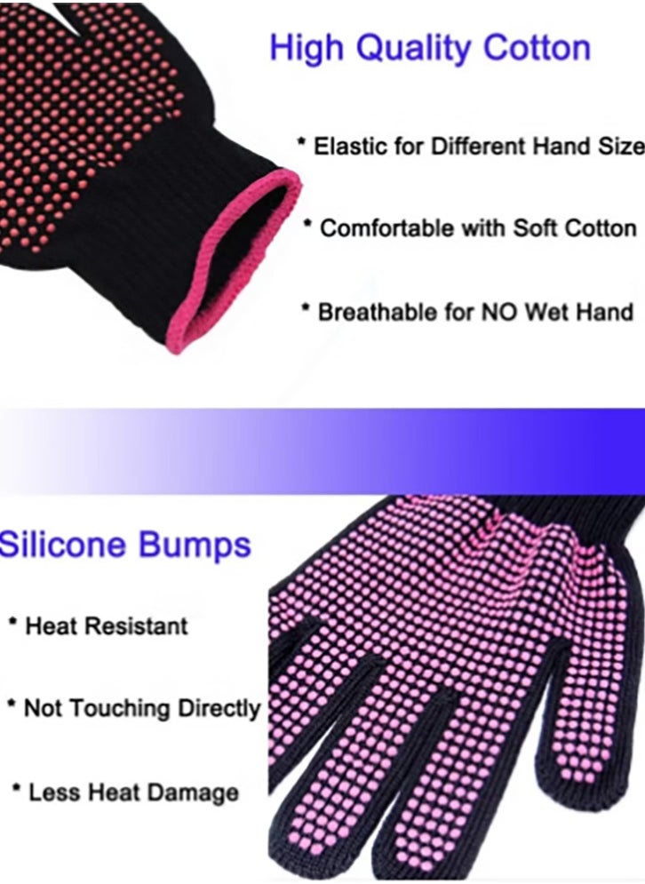 Bukela 2 Pcs Professional Heat Resistant Glove for Hair Styling Heat Blocking Gloves for Curling, Flat Iron and Hair Styling Tools, Silicone Bump, Pink Edge  - Image 3