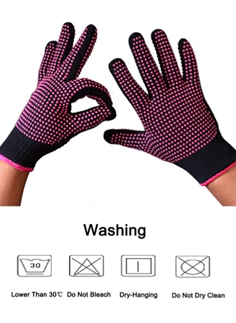 Bukela 2 Pcs Professional Heat Resistant Glove for Hair Styling Heat Blocking Gloves for Curling, Flat Iron and Hair Styling Tools, Silicone Bump, Pink Edge  - Image 4