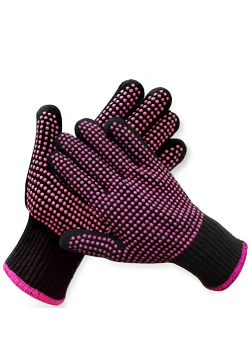 2 Pcs Professional Heat Resistant Glove for Hair Styling Heat Blocking Gloves for Curling, Flat Iron and Hair Styling Tools, Silicone Bump, Pink Edge