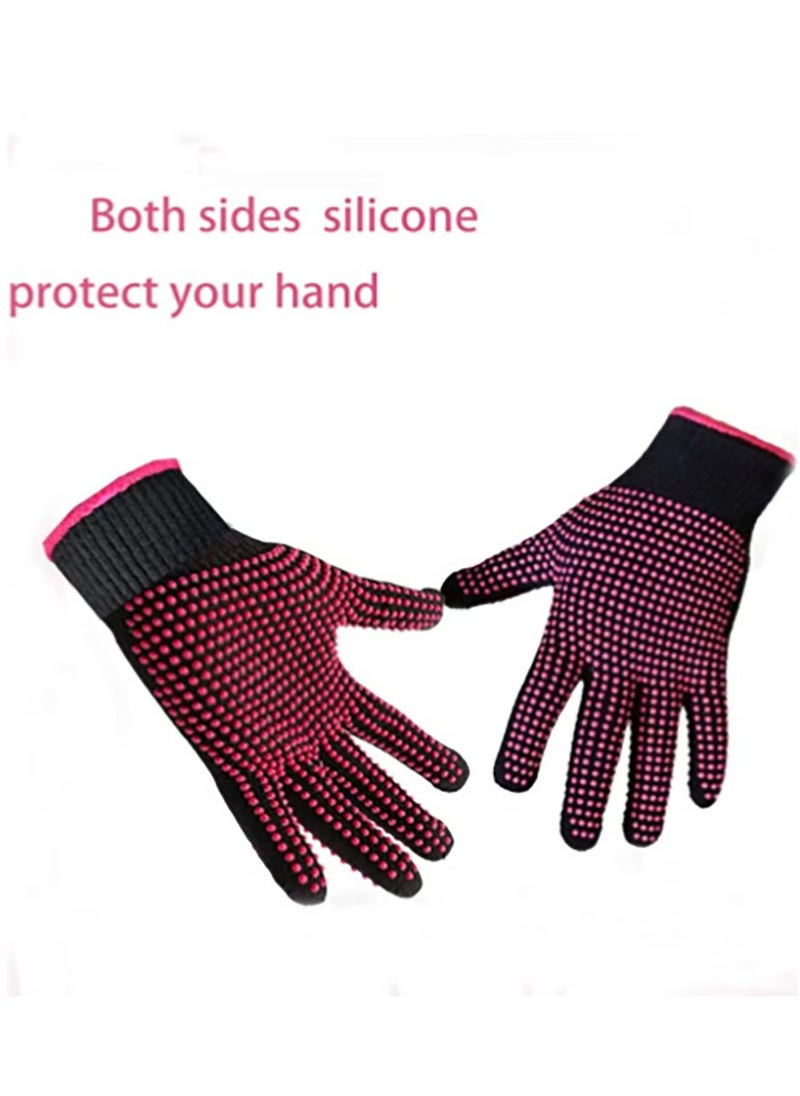 Bukela 2 Pcs Professional Heat Resistant Glove for Hair Styling Heat Blocking Gloves for Curling, Flat Iron and Hair Styling Tools, Silicone Bump, Pink Edge  - Image 5