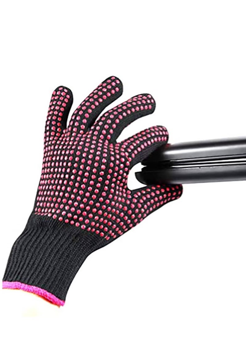 2 Pcs Professional Heat Resistant Glove for Hair Styling Heat Blocking Gloves for Curling, Flat Iron and Hair Styling Tools, Silicone Bump, Pink Edge