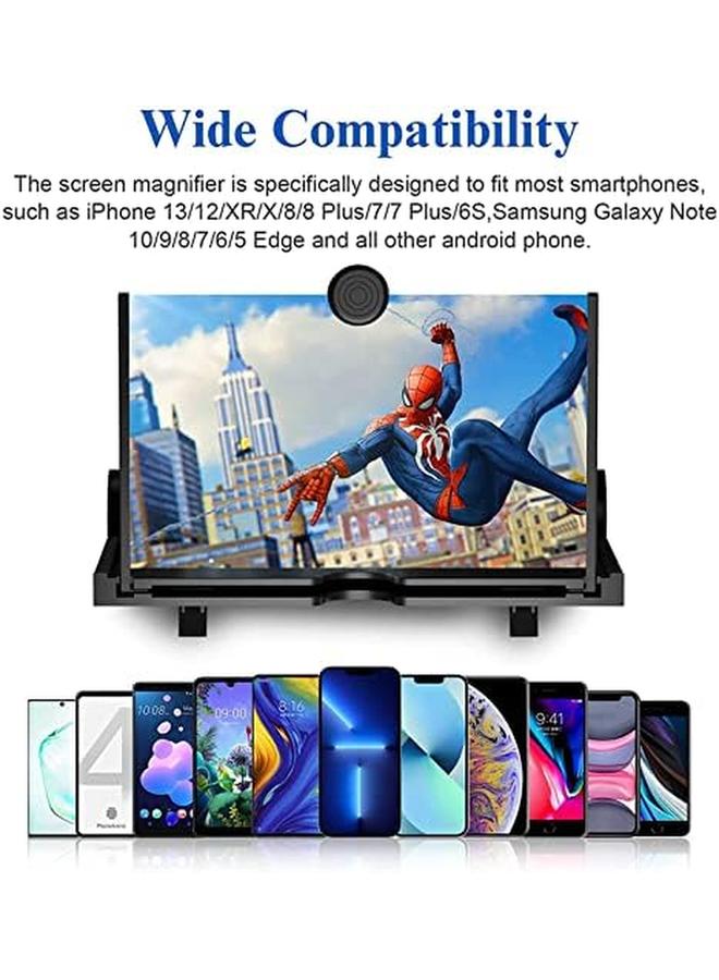 erorex Screen Magnifier With Bluetooth Speakers 12"–3D Hd Mobile Phone Magnifier Projector Screen For Movies Videos And Gaming–Foldable Phone Stand–Supports All Smartphones Black  - Image 2