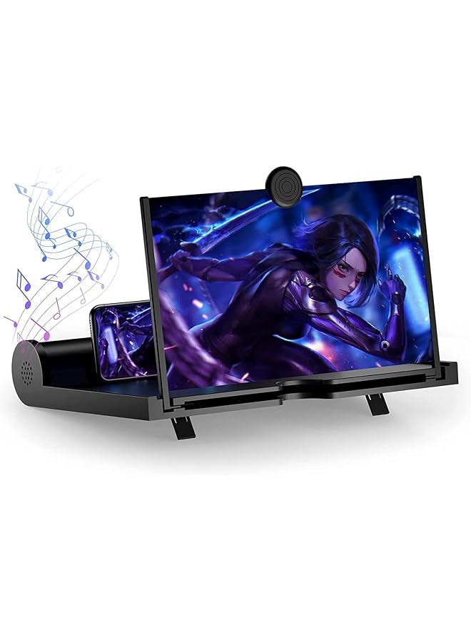 erorex Screen Magnifier With Bluetooth Speakers 12"–3D Hd Mobile Phone Magnifier Projector Screen For Movies Videos And Gaming–Foldable Phone Stand–Supports All Smartphones Black  - Image 1