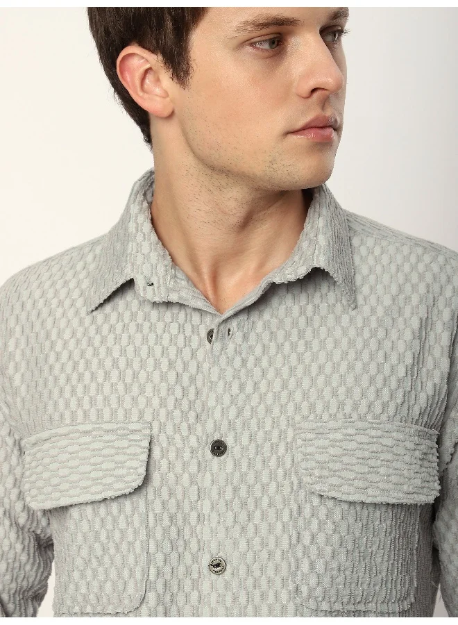 Beyoung Pale Grey Terry Textured Shirt
