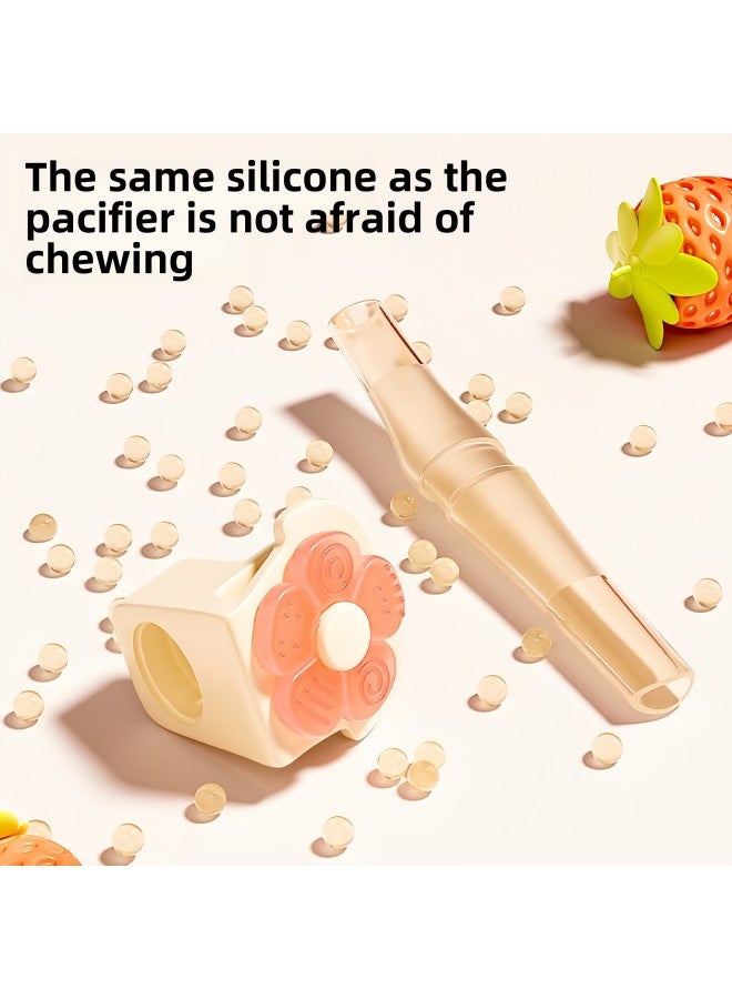 Snap-on Straw Baby Food Supplement Porridge And Soup Silicone Hose Baby Drinking Water Artifact Water Cup Straw Removable And Washable-Color:[pink] Petal Straw + Cleaning Brush + Box - Image 4