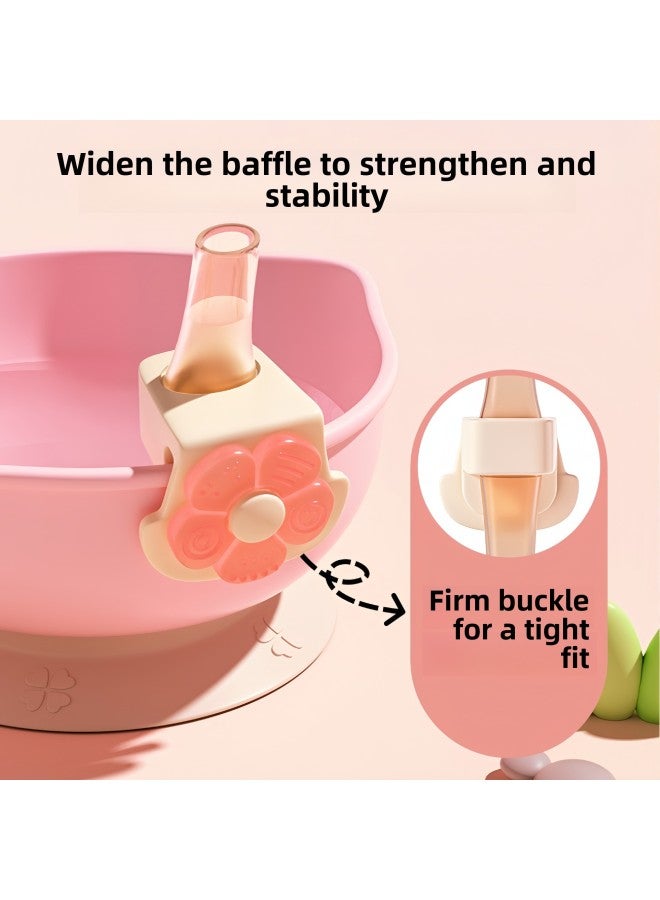 Snap-on Straw Baby Food Supplement Porridge And Soup Silicone Hose Baby Drinking Water Artifact Water Cup Straw Removable And Washable-Color:[pink] Petal Straw + Cleaning Brush + Box - Image 3