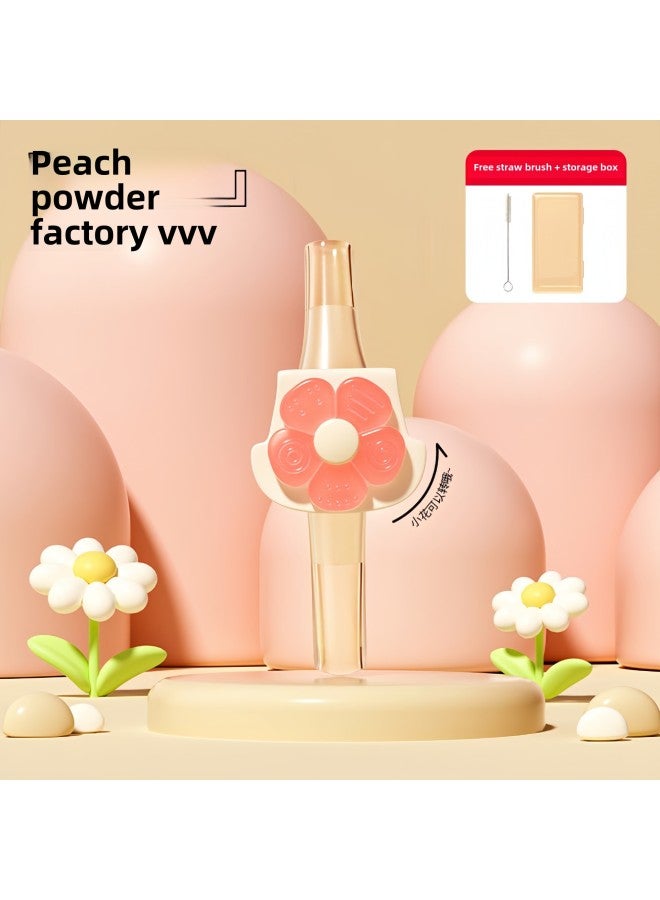 Snap-on Straw Baby Food Supplement Porridge And Soup Silicone Hose Baby Drinking Water Artifact Water Cup Straw Removable And Washable-Color:[pink] Petal Straw + Cleaning Brush + Box - Image 1