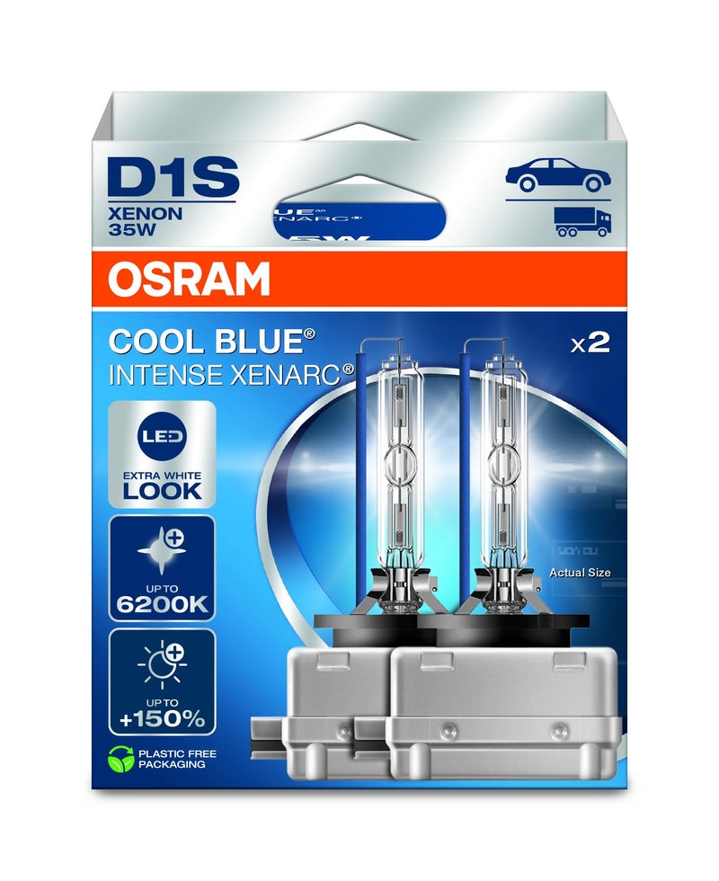 OSRAM Xenarc® Cool Blue® Intense D1S, +150% More Brightness, up to 6,200 K, Xenon Headlight Bulb, LED Look, Hanging Box (2 Lamps) - Image 2