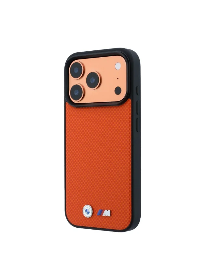 Bmw iPhone 18 Pro MagSafe PU Kevlar Hard Case with Metal Logo, Slim Protective Phone Cover