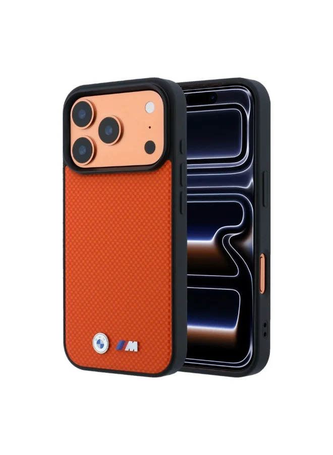 Bmw iPhone 18 Pro MagSafe PU Kevlar Hard Case with Metal Logo, Slim Protective Phone Cover