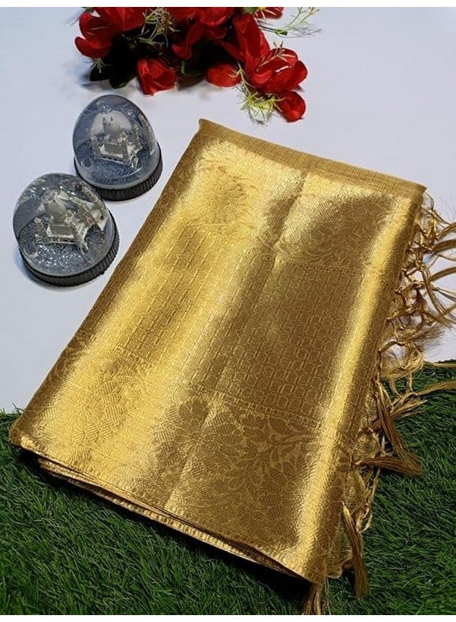 HAIDER ALI AND SONS Women Handloom Pure Soft Tissue Saree With Banarasi Weaving Zari Border And Running Bp | Saree For Party, Wedding, And Festivals, gold - Image 3