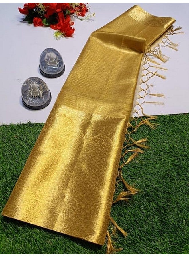 HAIDER ALI AND SONS Women Handloom Pure Soft Tissue Saree With Banarasi Weaving Zari Border And Running Bp | Saree For Party, Wedding, And Festivals, gold - Image 5
