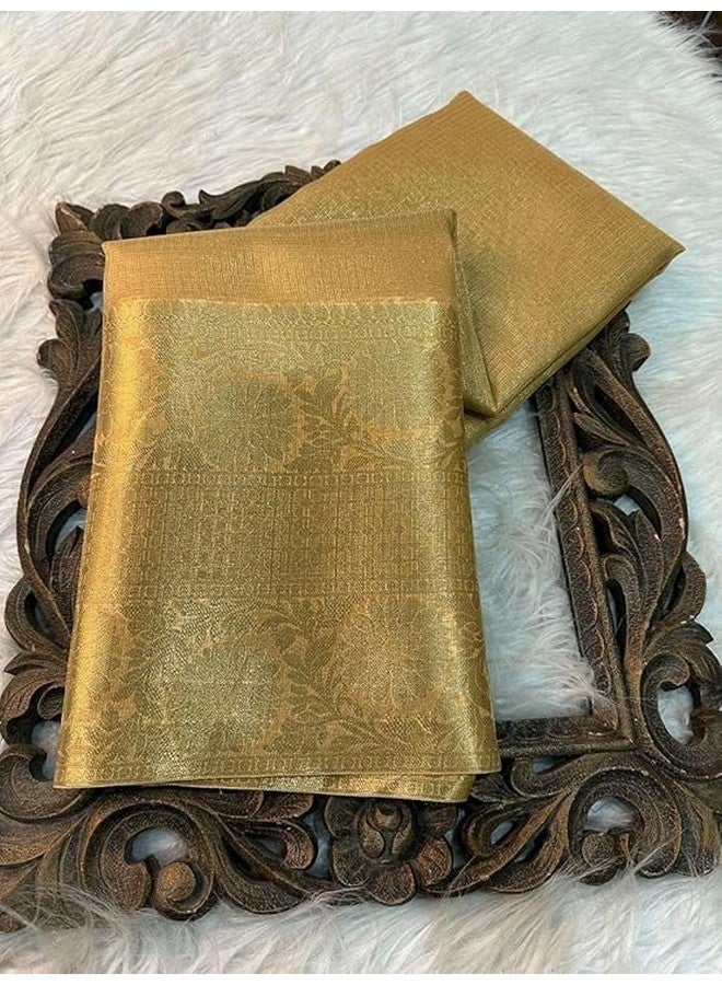 HAIDER ALI AND SONS Women Handloom Pure Soft Tissue Saree With Banarasi Weaving Zari Border And Running Bp | Saree For Party, Wedding, And Festivals, gold - Image 2