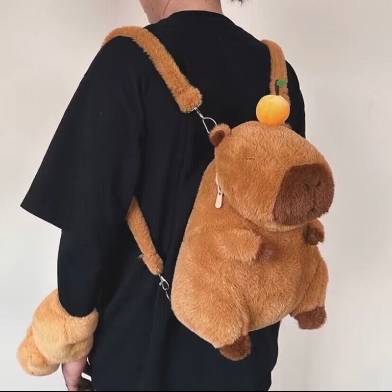 حقيبة ظهر بليش كابيبارا للنساء، سعة كبيرة، لعبة قطيفة كرتونية - Image 1