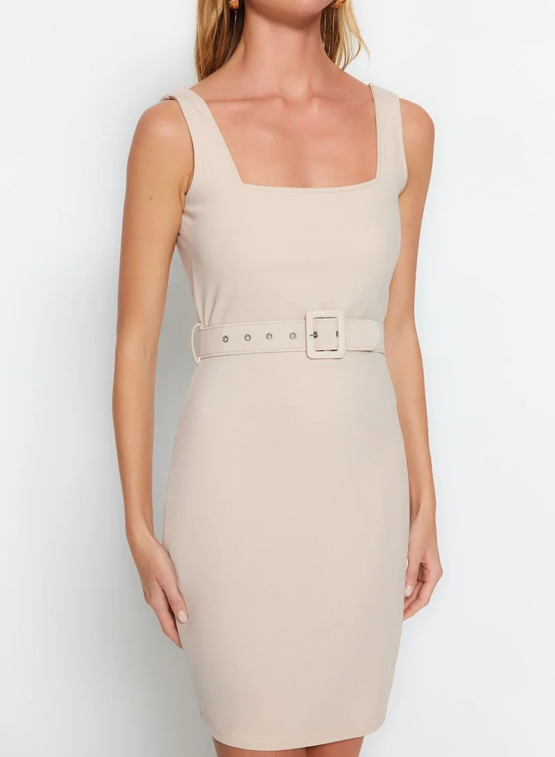 trendyol Square Neck Belted Dress