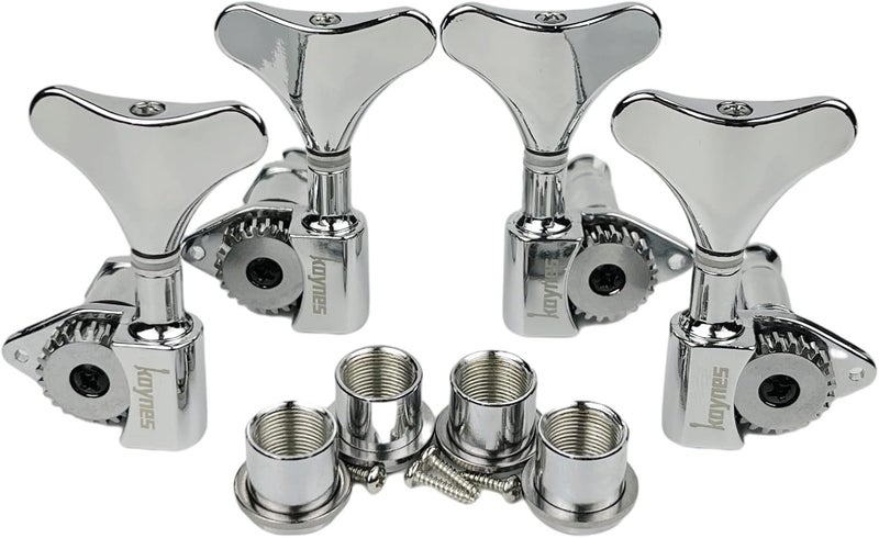 KAYNES 1:24 Ratio Silver Electric Bass Guitar Machine Heads Tuners Guitar Tuning Key Pegs Open Gear Replacement for Jazz Precision (2R + 2L, Chrome) - Image 1