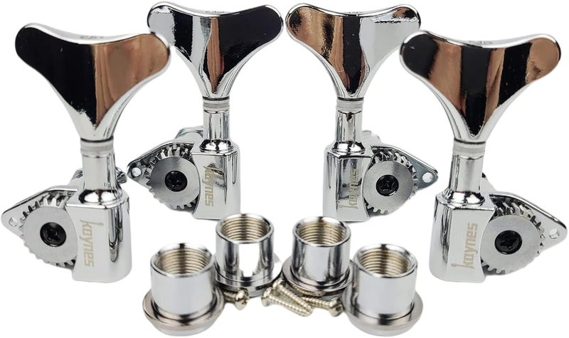 KAYNES 1:24 Ratio Silver Electric Bass Guitar Machine Heads Tuners Guitar Tuning Key Pegs Open Gear Replacement for Jazz Precision (2R + 2L, Chrome) - Image 2