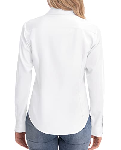 siliteelon Womens Classic-Fit Dress Shirts Long Sleeve Button Down Wrinkle-Free Stretch Solid Casual Work Office Blouse Top White Large - Image 4