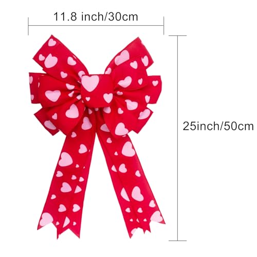 Voeveca Large 11.8"x25" Red Valentine Tree Topper Bow with Pink Heart Decor - Ideal for Weddings & More Occasions (1, Valentines Bows) - Image 2