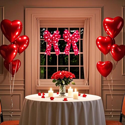 Voeveca Large 11.8"x25" Red Valentine Tree Topper Bow with Pink Heart Decor - Ideal for Weddings & More Occasions (1, Valentines Bows) - Image 4