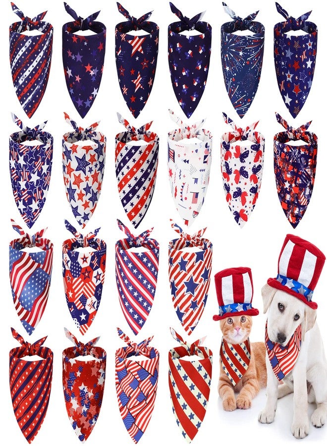 Weewooday 20 Pack 4th of July Dog Bandana Scarf Accessories Easter Spring Summer Holiday Dog Bandana Pet Triangle Scarf Soft Bib for Small Medium Large Girl Boy Dogs Pet Cat(Flag Patterns) - Image 1