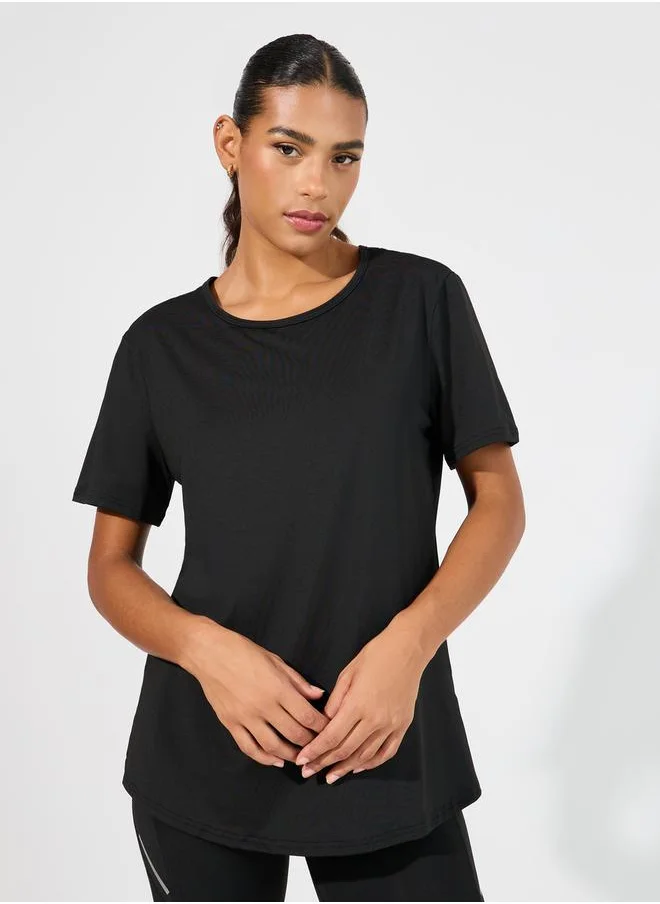 Styli Back Cut Out Detail Short Sleeve Top